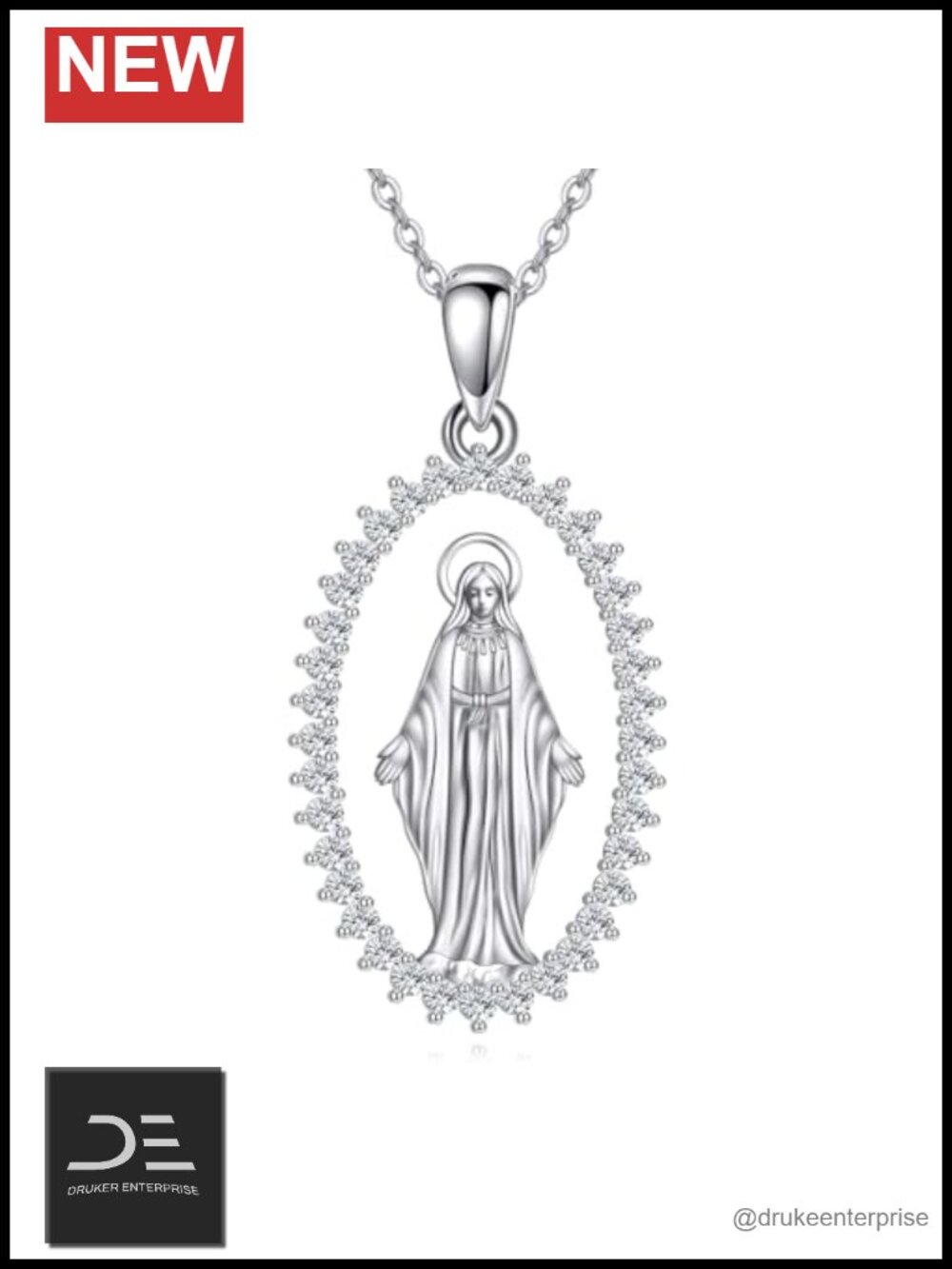 925 Sterling Silver Religious Virgin Mary Pendant Necklace Charm Jewelry